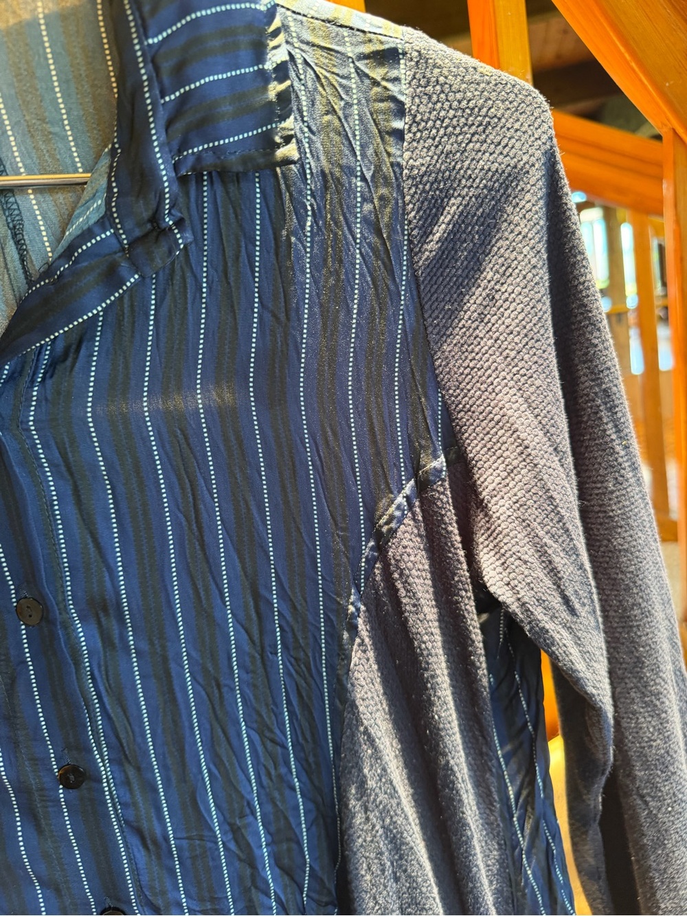 ALEMBIKA bubble hem striped button down shirt dress front pocket pop of color 2 - Picture 6 of 13